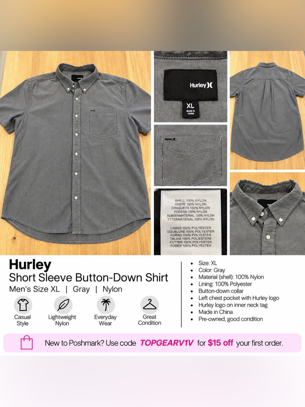 Hurley
Short Sleeve Button-Down Shirt
Men's Size XL